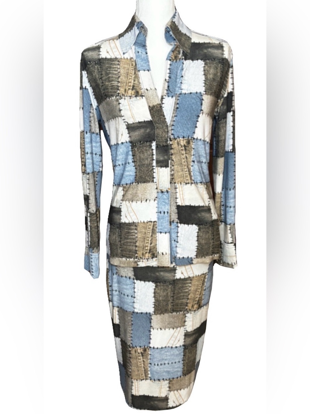 Norma Kamali Kamalikulture Patchwork Set XS Designer Top & Midi Skirt NWOT - Picture 2 of 11